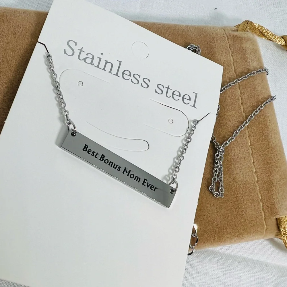 Best Bonus Mom Ever Titanium Stainless Steel Personal Bar Necklace Stepmom Retro